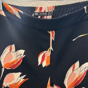 Zara Basic Collection- Black Floral Women's wide leg pants